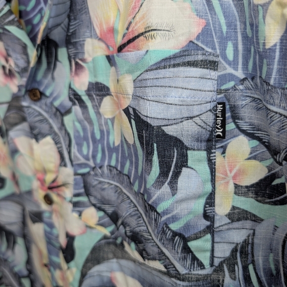 NWT XL Men's Hurley Diffused Blue Hawaiian Tropical Cabana Shirt - Picture 7 of 12